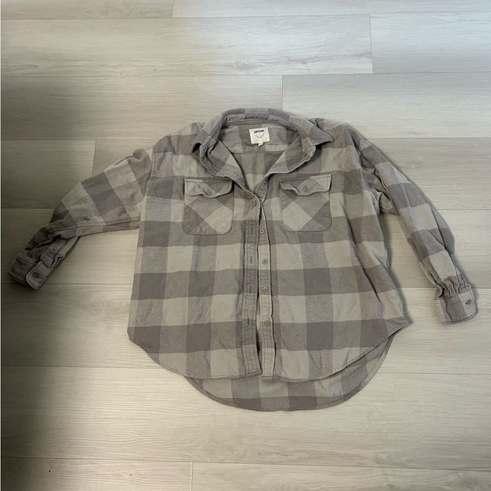 Aerie Plaid Button Up Shirt Womens XS Gray Long‎ Sleeve Flannel